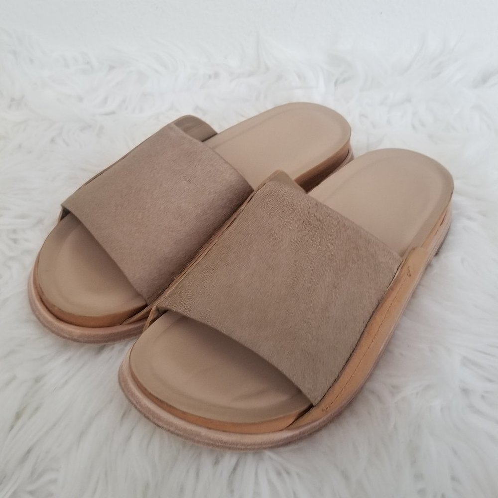 Stacked Leather Slide Sandals - Tan - Picture 3 of 10